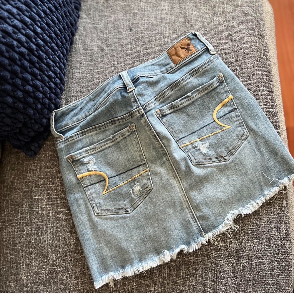 American Eagle Outfitters Light Blue Distressed Mini Skirt